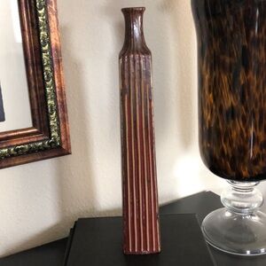 Striped Multicolored Burgundy and Tan Vase